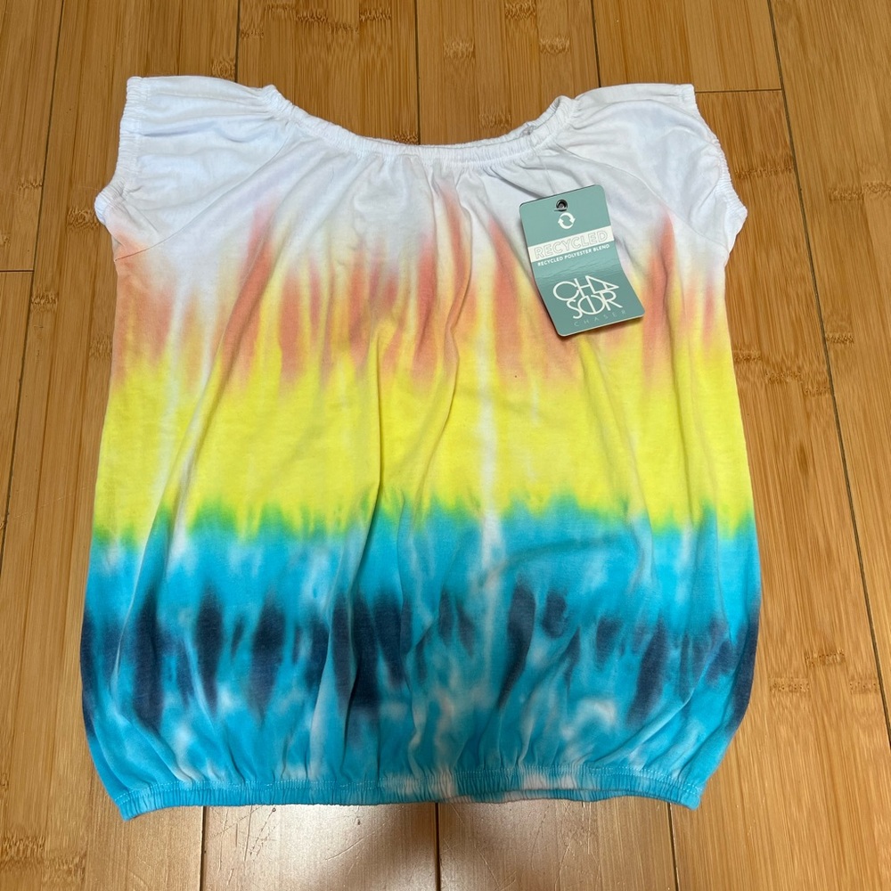 Chaser rainbow tie dye off the shoulder sleeve top 🌈NWT